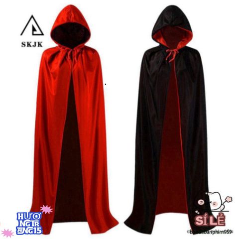 Áo Choàng Halloween Hai Màu Đen Đỏ - Trang Phục Phù Thủy Độc Đáo Cho Người Lớn & Trẻ Nhỏ, Tham Dự Tiệc Cosplay