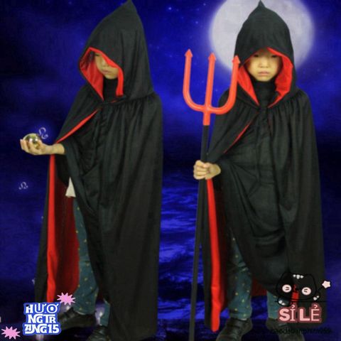 Áo Choàng Halloween Hai Màu Đen Đỏ - Trang Phục Phù Thủy Độc Đáo Cho Người Lớn & Trẻ Nhỏ, Tham Dự Tiệc Cosplay