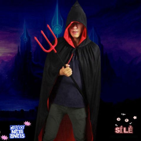 Áo Choàng Halloween Hai Màu Đen Đỏ - Trang Phục Phù Thủy Độc Đáo Cho Người Lớn & Trẻ Nhỏ, Tham Dự Tiệc Cosplay
