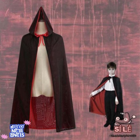 Áo Choàng Halloween Hai Màu Đen Đỏ - Trang Phục Phù Thủy Độc Đáo Cho Người Lớn & Trẻ Nhỏ, Tham Dự Tiệc Cosplay