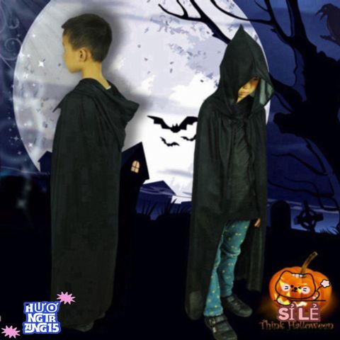 Áo Choàng Halloween Hai Màu Đen Đỏ - Trang Phục Phù Thủy Độc Đáo Cho Người Lớn & Trẻ Nhỏ, Tham Dự Tiệc Cosplay