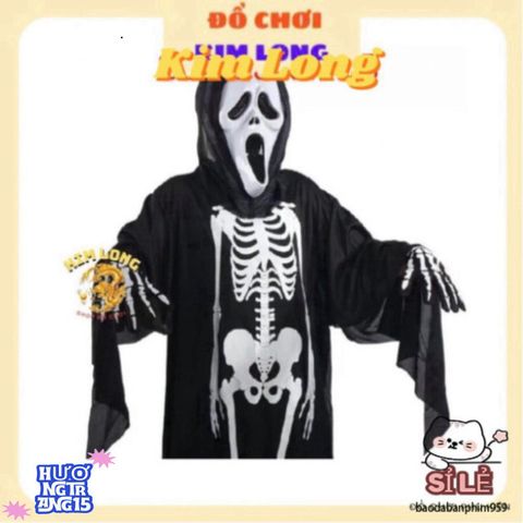 Bộ Trang Phục Hóa Trang Người Xương 3 Món - Áo Choàng, Găng Tay & Mặt Nạ Cho Trẻ Em & Người Lớn - Thích Hợp Cho Halloween