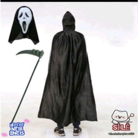Áo choàng Thần Chết Halloween - Trang phục hóa trang bí ẩn cho bữa tiệc, linh hoạt cho trẻ em và người lớn, dễ phối phụ kiện