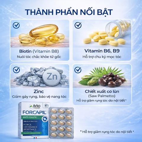Viên Uống Arkopharma Forcapil Anti-Chute - Giải Pháp Ngăn Rụng Tóc, Kích Thích Mọc Tóc, Dưỡng Tóc Khỏe Mạnh Từ Pháp
