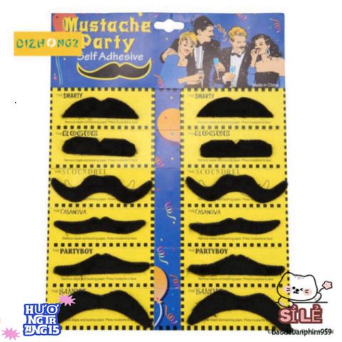 Bộ 12 Râu Giả Dán - Phụ Kiện Hóa Trang Độc Đáo Cho Tiệc Sinh Nhật & Lễ Hội, Thể Hiện Cá Tính Vui Nhộn