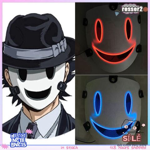 Mặt Nạ LED Phát Sáng Đen Trắng Cosplay Thiên Thần Nụ Cười Hiruko - Phụ Kiện Halloween Độc Đáo cho Tiệc Hóa Trang