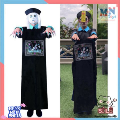 Bộ Trang Phục Cương Thi Trung Quốc Halloween Cho Người Lớn - Áo Dài & Mũ Tóc Đuôi Sam Ấn Tượng, Sự Lựa Chọn Hoàn Hảo Cho Lễ Hội