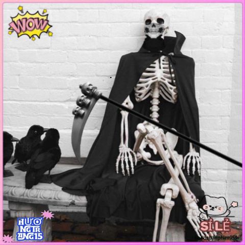 Bộ Trang Phục Thần Chết Halloween 3 Món - Áo Khoác Trùm Đầu & Găng Tay Xương - Lựa Chọn Kinh Dị Hoàn Hảo Cho Bữa Tiệc Ma Quái