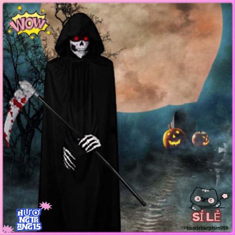 Bộ Trang Phục Thần Chết Halloween 3 Món - Áo Khoác Trùm Đầu & Găng Tay Xương - Lựa Chọn Kinh Dị Hoàn Hảo Cho Bữa Tiệc Ma Quái