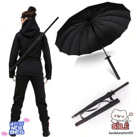 Ô Dù Samurai Đen Cao Cấp Kiểu Dáng Kiếm Nhật Katana 16 NAN - Ô Chống Mưa Gió, Phong Cách Mạnh Mẽ, Độ Bền Cao, Dành Cho 2 Người