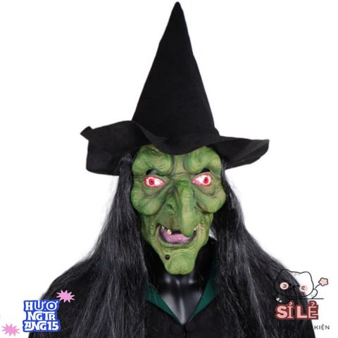 Mặt Nạ Phù Thủy Ma Quái Tóc Dài Kèm Mũ - Phụ Kiện Hoàn Hảo Cho Tiệc Halloween, Cosplay, Lễ Hội Hóa Trang