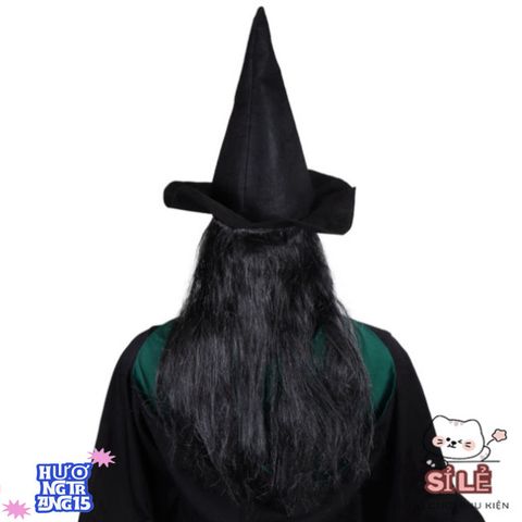 Mặt Nạ Phù Thủy Ma Quái Tóc Dài Kèm Mũ - Phụ Kiện Hoàn Hảo Cho Tiệc Halloween, Cosplay, Lễ Hội Hóa Trang