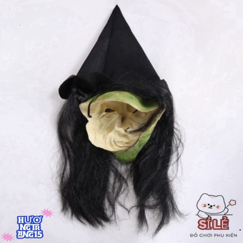 Mặt Nạ Phù Thủy Ma Quái Tóc Dài Kèm Mũ - Phụ Kiện Hoàn Hảo Cho Tiệc Halloween, Cosplay, Lễ Hội Hóa Trang