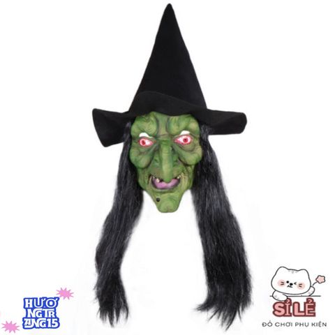 Mặt Nạ Phù Thủy Ma Quái Tóc Dài Kèm Mũ - Phụ Kiện Hoàn Hảo Cho Tiệc Halloween, Cosplay, Lễ Hội Hóa Trang