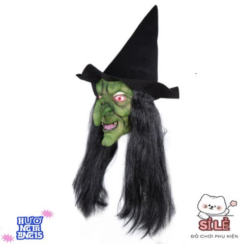 Mặt Nạ Phù Thủy Ma Quái Tóc Dài Kèm Mũ - Phụ Kiện Hoàn Hảo Cho Tiệc Halloween, Cosplay, Lễ Hội Hóa Trang