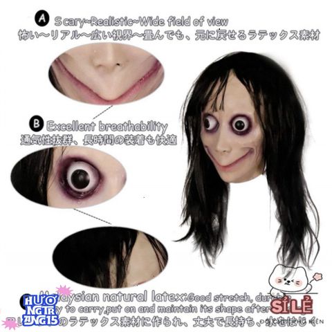 Mặt Nạ Halloween Momo - Phụ Kiện Hóa Trang Độc Đáo Cho Nam Nữ, Kích Thước Vừa Vặn, Dễ Sử Dụng, Chất Liệu Nhựa Bền, Thích Hợp Tiệc Hóa Trang