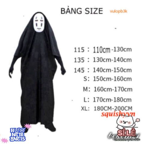 Set Trang Phục Cosplay Vô Diện Kaonashi - Hóa Trang Hayao Miyazaki từ Spirited Away cho Người Lớn và Trẻ Em