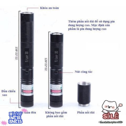 Đèn Pin Laser Đa Sắc 303 & 009 - Chiếu Xa 2.000M, Tia Sáng Mạnh Mẽ, Kèm Phụ Kiện Sao Vạn Hoa và Pin Sạc 18650