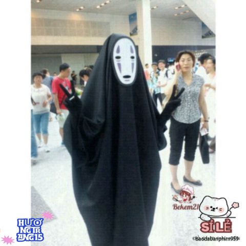 Bộ trang phục cosplay Vô Diện (Kaonashi) - Áo choàng đen, mặt nạ đặc trưng, găng tay cho lễ hội Halloween và cosplay anime