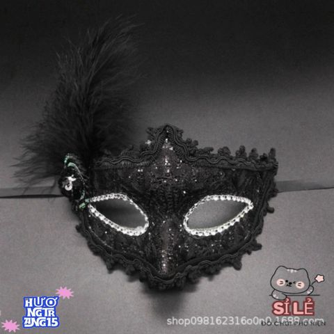 Mặt Nạ Hóa Trang Nửa Mặt Phong Cách Nhật Bản Có Lông Vũ - Phụ Kiện Halloween Độc Đáo Cho Tiệc Tùng và Sự Kiện