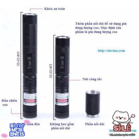 Đèn Laser Công Suất Cao 303 - Ánh Sáng Xanh 532nm Siêu Nét Chất Lượng, Thiết Kế Sang Trọng, Phụ Kiện Tiệc Tối Huyền Ảo