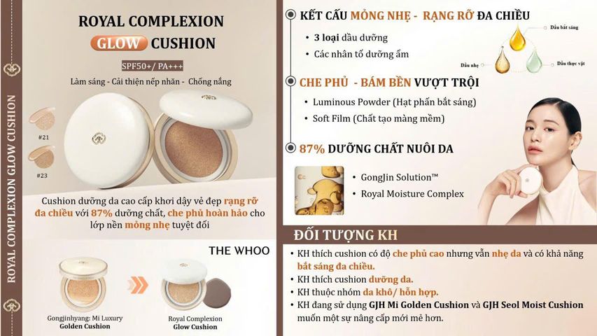 Set Phấn Nước Căng Bóng The Whoo Royal Complexion Glow Cushion Tone 21 - Chống Nắng SPF50+/PA+++, Dưỡng Ẩm, Che Phủ Hoàn Hảo