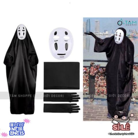 Bộ trang phục Halloween Vô Diện cho trẻ em và người lớn - Áo đen, mặt nạ và găng tay - Hóa trang ấn tượng cho sự kiện lễ hội