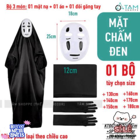 Bộ trang phục Halloween Vô Diện cho trẻ em và người lớn - Áo đen, mặt nạ và găng tay - Hóa trang ấn tượng cho sự kiện lễ hội