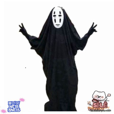 Bộ Trang Phục Hóa Trang Ma Quái Đen Cho Người Lớn & Trẻ Em - Áo Choàng, Mặt Nạ và Găng Tay Halloween Kinh Dị