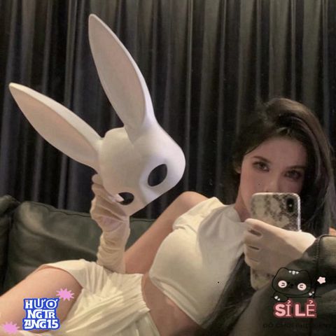 Mặt Nạ Tai Dài Bunny Đen Trắng - Phụ Kiện Hóa Trang Độc Đáo Halloween Cho Trẻ Em Và Người Lớn, Giao Hàng Nhanh