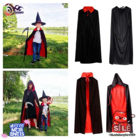Áo choàng Halloween Gothic 150cm - Trang phục hóa trang cho trẻ em, phong cách bí ẩn và quyến rũ, hoàn hảo cho bữa tiệc hóa trang.