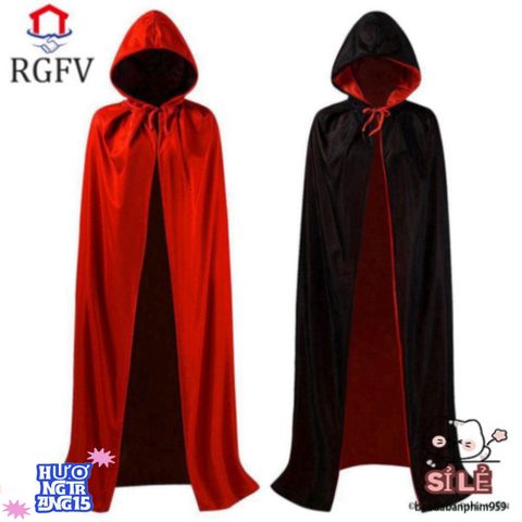 Áo Choàng Phù Thủy Hai Lớp RGFV - Trang Phục Halloween Độc Đáo Cho Người Lớn, Thời Trang Cosplay Hóa Trang, Màu Đen & Đỏ