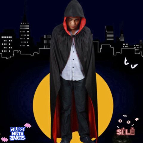 Áo Choàng Phù Thủy Hai Lớp RGFV - Trang Phục Halloween Độc Đáo Cho Người Lớn, Thời Trang Cosplay Hóa Trang, Màu Đen & Đỏ