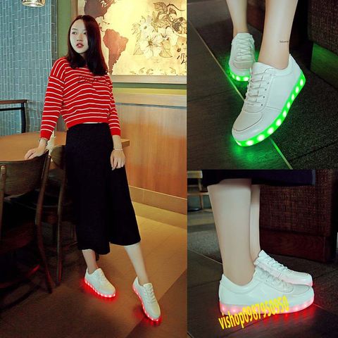 Giày Phát Sáng Trắng LED 7 Màu - Chống Nước Chống Va Đập, Thời Trang Unisex Cho Tiệc và Sự Kiện, 8 Chế Độ Sáng Tùy Chỉnh