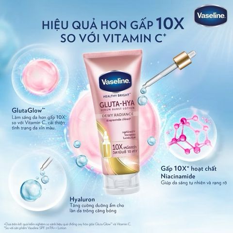 Sữa Dưỡng Thể Sáng Da Vaseline Gluta HYA Serum 10X - Giúp Làm Sáng, Cấp Ẩm và Mờ Thâm Sạm, Phù Hợp Mọi Loại Da, Chính Hãng
