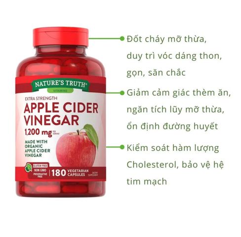 Viên Uống Giấm Táo Nature's Truth 1200mg - 180 Viên Hỗ Trợ Giảm Cân, Tiêu Hóa và Chế Độ Ăn Uống Lành Mạnh - Xuất Xứ Mỹ