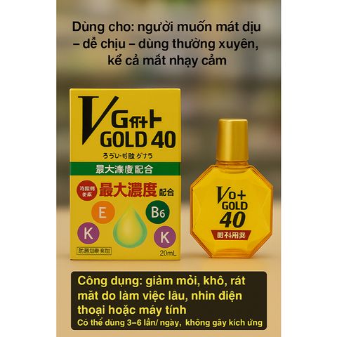 Nước Nhỏ Mắt Rohto Gold 40 Mild - Giúp Giảm Mỏi Mắt, Dưỡng Ẩm Cho Người Dùng Máy Tính - 20ml Nội Địa Nhật Bản