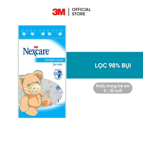 Gói 1 chiếc khẩu trang trẻ em 3M Nexcare, lọc bụi mịn, kháng khuẩn tới 98% | xuất xứ Đài Loan