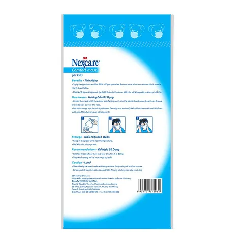 Gói 1 chiếc khẩu trang trẻ em 3M Nexcare, lọc bụi mịn, kháng khuẩn tới 98% | xuất xứ Đài Loan