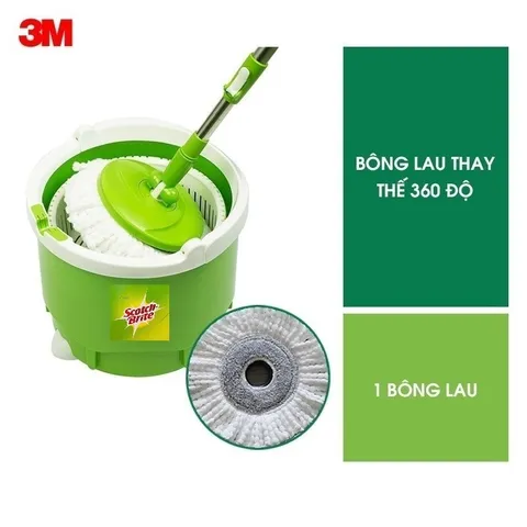 Bộ lau nhà 3M Scotch Brite 360° - Thiết kế thông minh tích hợp giặt vắt, bông microfiber thấm hút, màu xanh - Giải pháp dọn dẹp hiệu quả