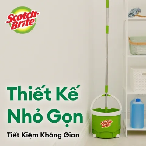 Bộ lau nhà 3M Scotch Brite 360° - Thiết kế thông minh tích hợp giặt vắt, bông microfiber thấm hút, màu xanh - Giải pháp dọn dẹp hiệu quả