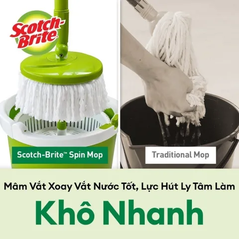 Bộ lau nhà 3M Scotch Brite 360° - Thiết kế thông minh tích hợp giặt vắt, bông microfiber thấm hút, màu xanh - Giải pháp dọn dẹp hiệu quả