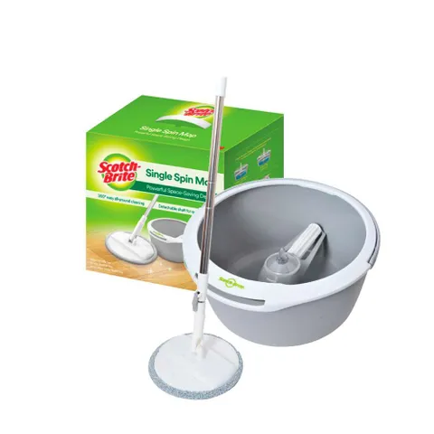 Bộ Lau Nhà Thông Minh 3M Scotch-Brite T6-PD18 - Bông Lau Microfiber Xoay 360 Độ, Giặt và Vắt Tiện Lợi, Màu Xám