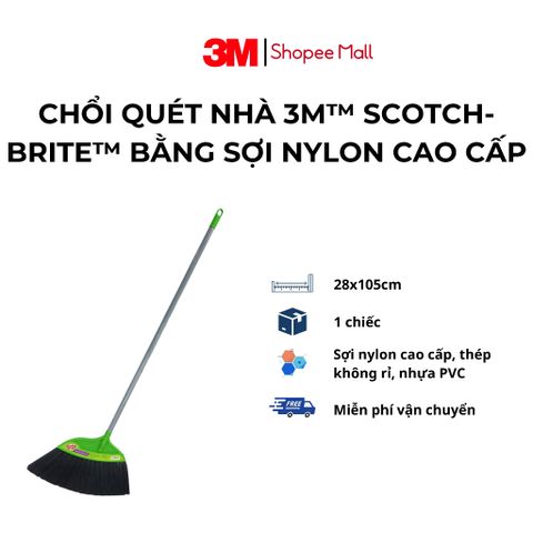 Chổi quét nhà 3M Scotch-Brite™ bền và hiệu quả - Sợi nylon cao cấp, cán thép không gỉ, 28x105x5cm, Indonesia