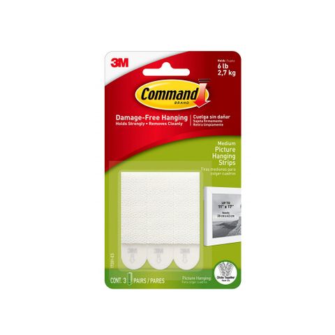 Móc Dán Tường 3M COMMAND™ 17201-ES Trắng - Giải Pháp Treo Tranh An Toàn Chịu Tải 2.7 KG, 6 Dải (3 Cặp)