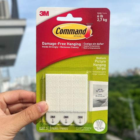 Móc Dán Tường 3M COMMAND™ 17201-ES Trắng - Giải Pháp Treo Tranh An Toàn Chịu Tải 2.7 KG, 6 Dải (3 Cặp)