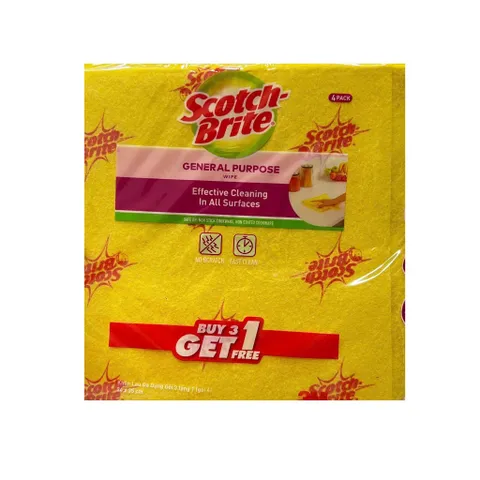 Khăn Lau Đa Năng 3M Scotch-Brite - Siêu Thấm, Không Bụi, Bền Bỉ (4 Cái/Gói) - Giải Pháp Lau Sạch Tối Ưu Cho Nhà Bếp Và Ô Tô