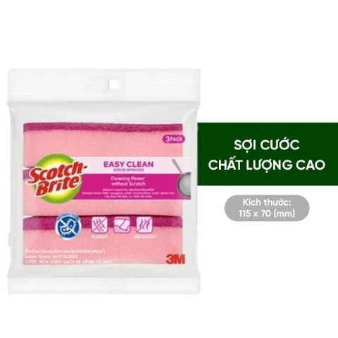 Túi 3 Miếng Rửa Chén Mút Không Trầy Xước Hình Sóng Màu Hồng Scotch Brite 3M - Đồ Dùng Nhà Bếp Chất Lượng Cao