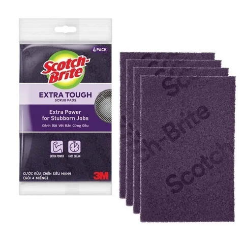 Miếng cọ rửa đa năng 3M Scotch Brite™ 7447 siêu mạnh, 100mm x 150mm - gói 4 miếng