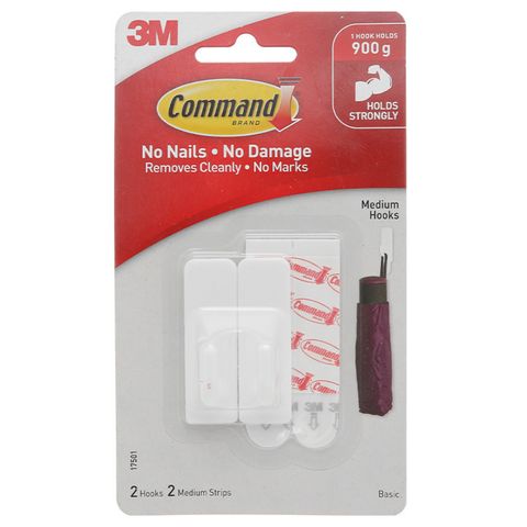 Móc treo tường 3M COMMAND™ 17501ANZ, chịu trọng tải 900g/ móc, 2 móc/vỉ, sản xuất tại Singapore